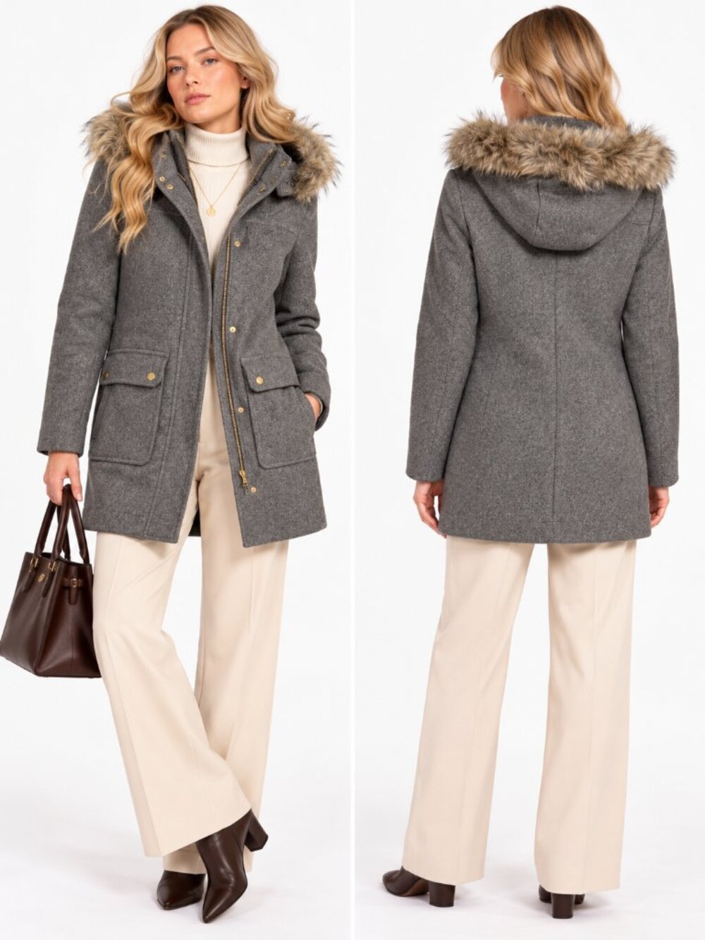 J.Crew Mercantile Vail Wool Blend Hooded Parka Coat Women Size 2 Gray Utility